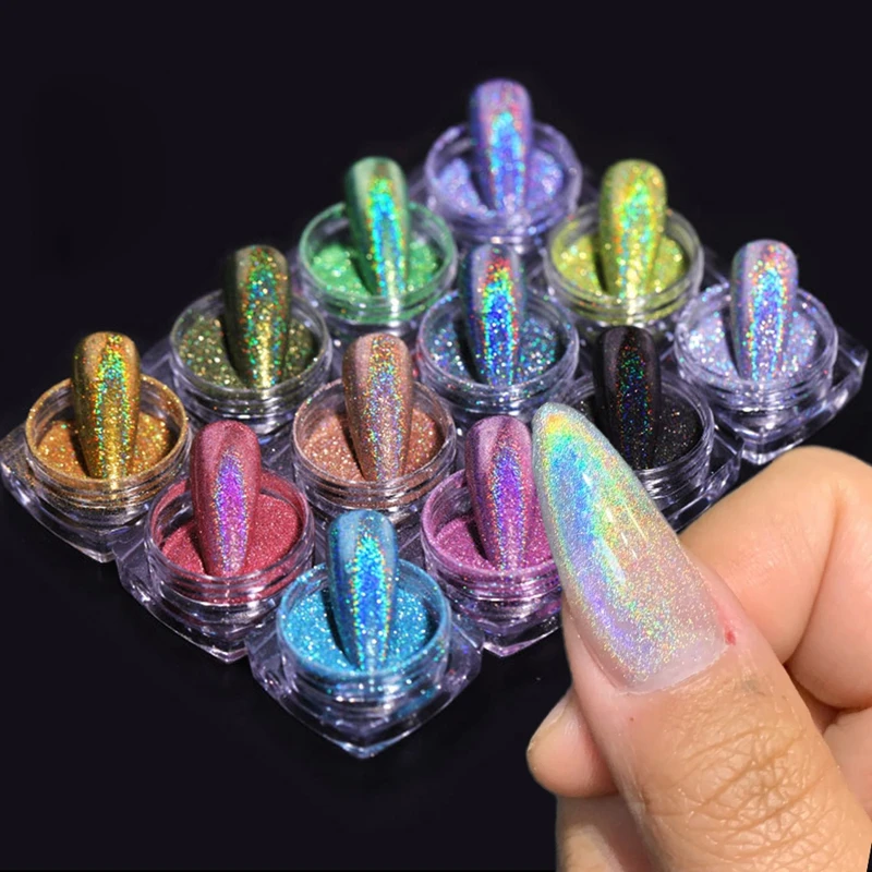 

Laser Nail Glitter Powder Mirror Hologram Pigment Rub Dust Flakes Set High Quality Shinning Manicure Nails Art Tools