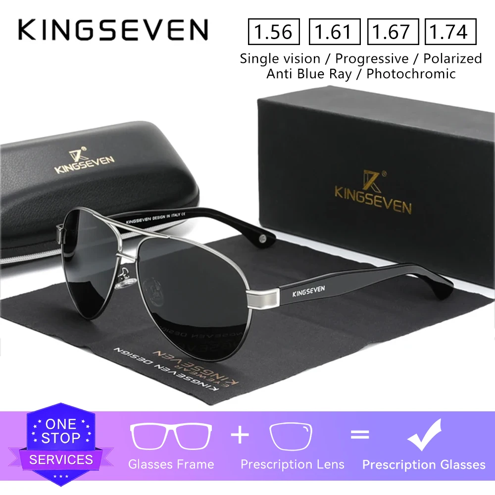 

KINGSEVEN мужские солнцезащитные очки-пилоты по рецепту, близорукость, дальнозоркость, прогрессивные летние путешествия, уличные оптические линзы, модные очки