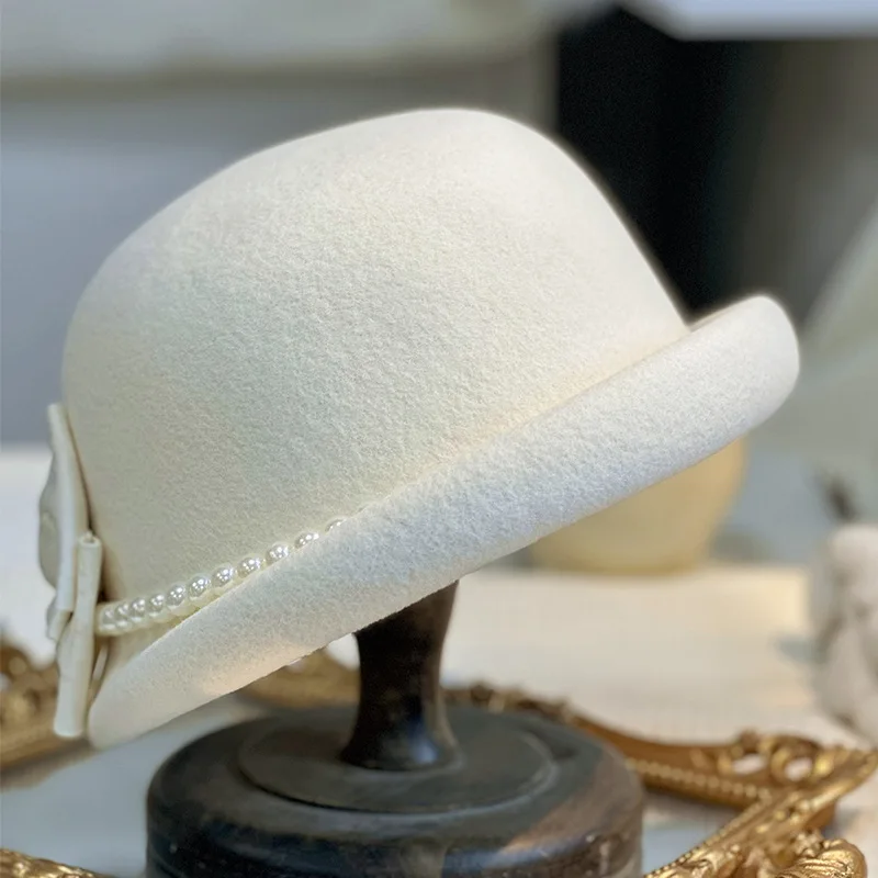 Fashionable Bowler Hat Autumn/Winter Pure Wool Premium Warm Woolen Hat Elegant and Versatile Ceremonial Headwear
