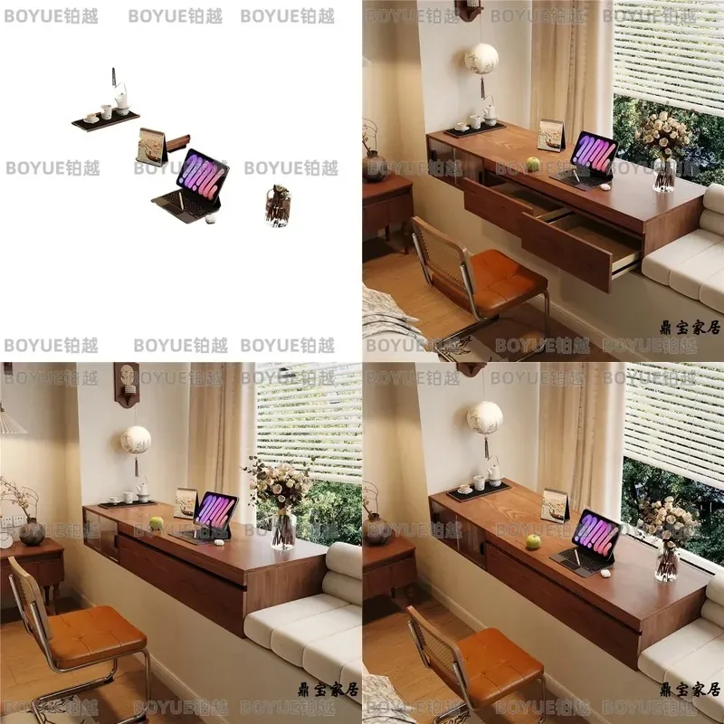 Solid Wood Computer Desk Medieval Style Pull Out Bay Window Table For Bedroom Balcony Study With Sliding Glass Cabinet