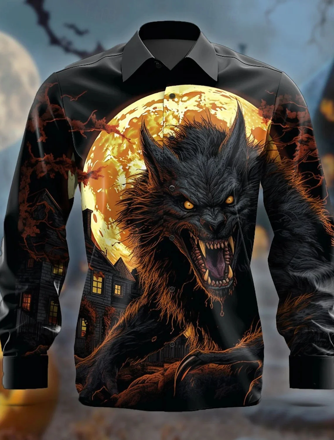 Wolf Tu Wan Sheng Men's Button Shirt Long Sleeve Party Late Autumn Winter Shirt Flip Collar Button 3D Printed Skull Shirt Size 6