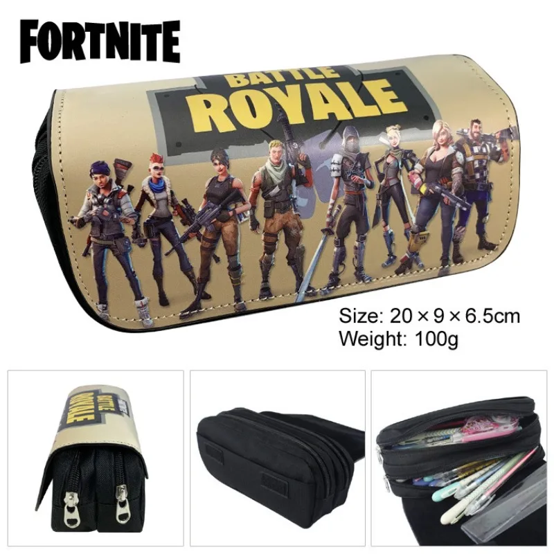 Estuche de lápices Fortnite, estuche de lápices Kawaii de lona de Anime, estuche de bolígrafo de juego de papelería, estuche de lápices escolar de doble capa de dibujos animados bonitos, regalo
