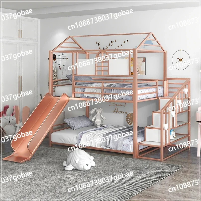 Children's Bed Is Bunk, Two-storey High and Low Mother-in-one Bed with Slide Combination Ladder Cabinet