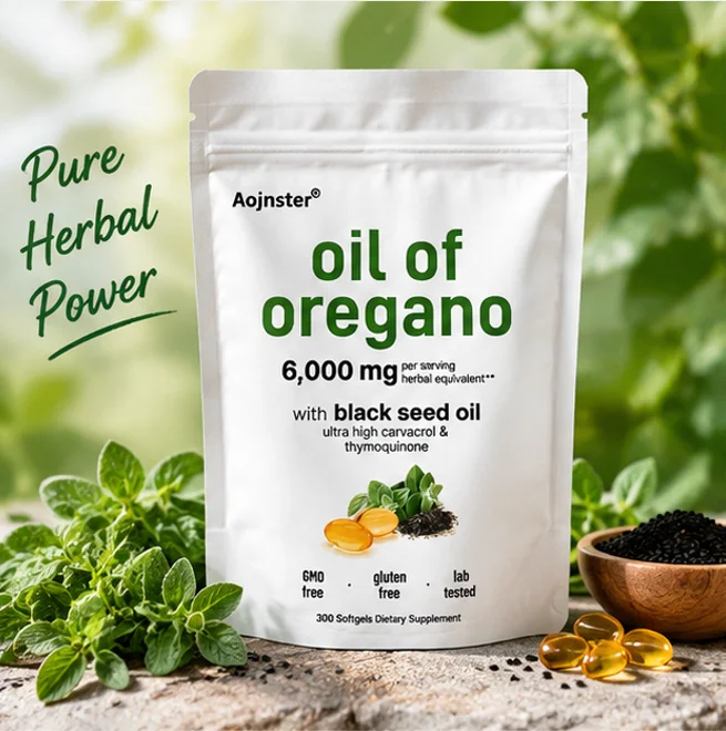 300 Count Family‑Size Oil of Oregano Softgels,6000mg Herbal Equivalent Mixed With Black Seed Oil,Plant‑Based Supplement