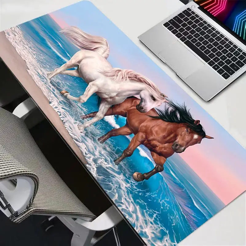Horse Desk Mat Blue Minimalist Style Mausepad Gaming Mat Pad on The Table Office Gamer Accessories Keyboard Mats XXL Mouse Pad