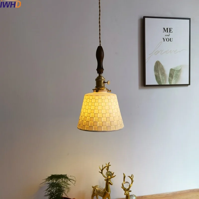 

IWHD Ceramic Copper LED Hanging Lamp For Kitchen Dining Room Bedroom 4w Bulb Loft Decor Nordic Pendant Light Fixtures Lamparas