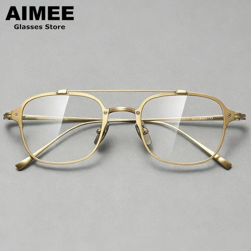 Japanese Handmade Pure Titanium Ultralight Glasses Frame Men's Pilot Double-Beam Eyeglasses Women Designer Retro Square Eyewear