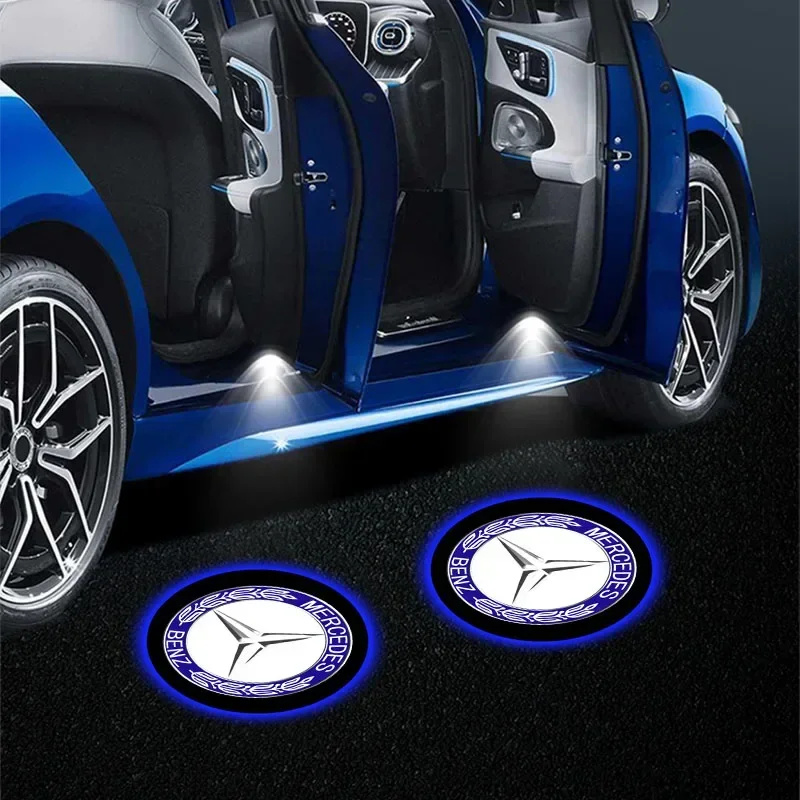 2pcs/Set Car Door Wireless Welcome Light LED Projector Lamp Stickers For Mercedes-Benz C500 C200 C300 A B C E GLA CLA GLK GL ML
