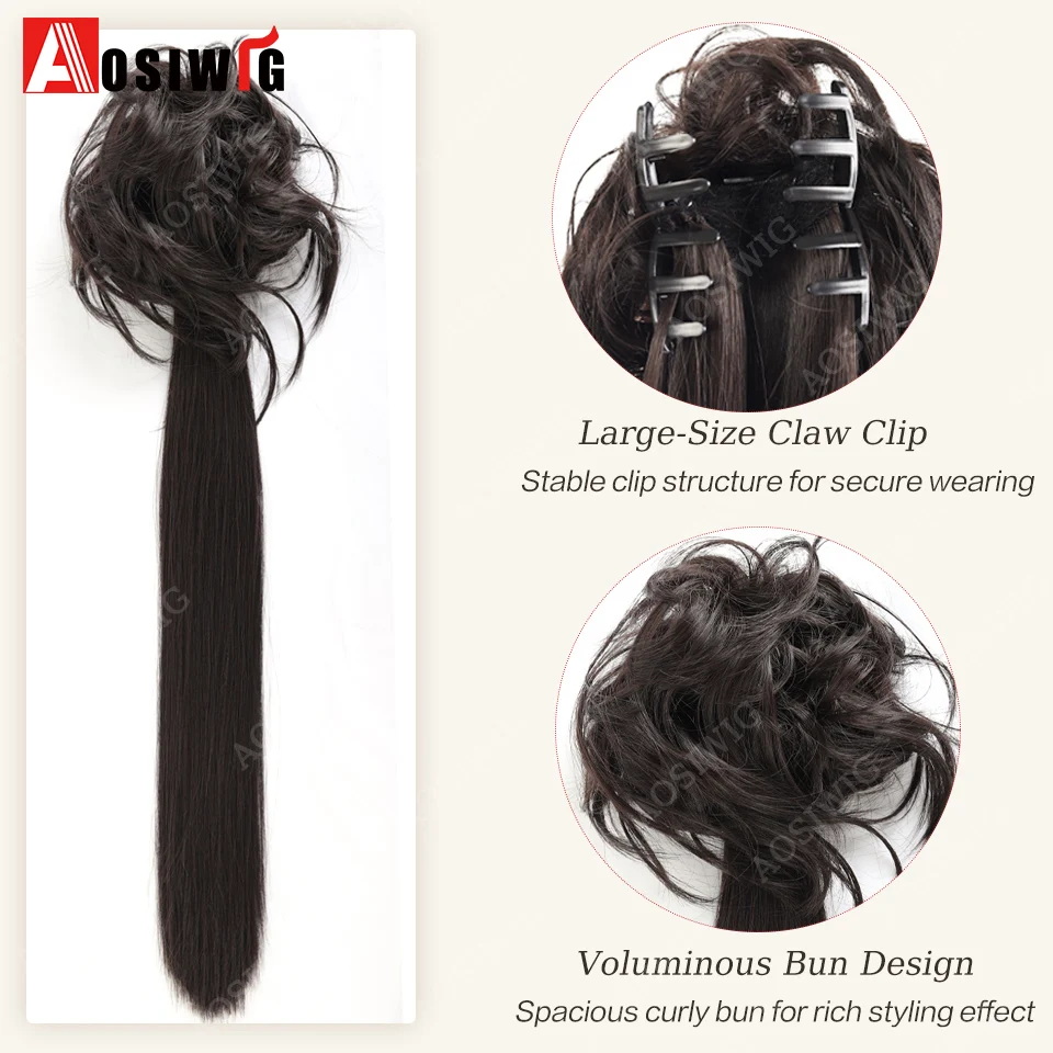 New Chinese Long Straight Ponytail Extension Synthetic Hairpiece Side Clip Ponytail for Women Long Hair Extension Natural Look D