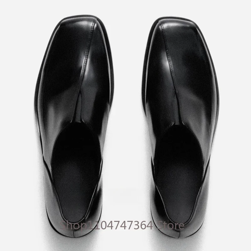 Designer Black Genuine Leather Square Toe Slip on Loafers Men's  Business Dress Shoes Male Luxury Work Party Wedding Oxfords