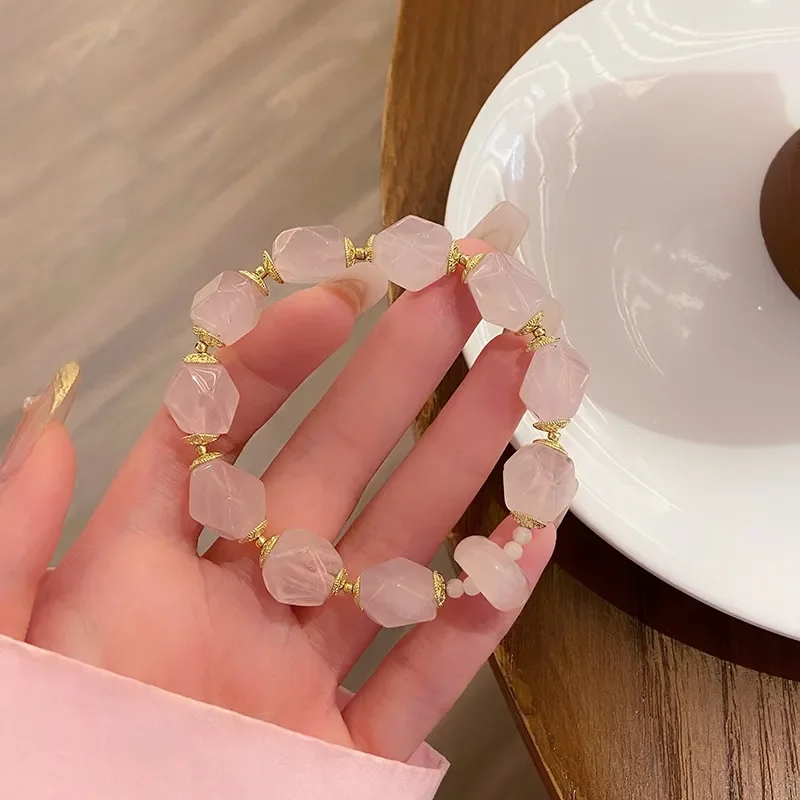 Xianer~ Light Luxury Cream Sweet Girl Wind Fresh Pink Crystal Bracelet Gentle Temperament ins Girlfriend Birthday Gift