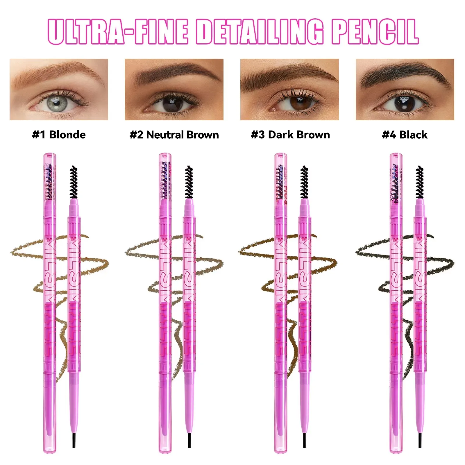 4 Colors Double-headed Eyebrow Pencil Waterproof Natural Long Lasting Eye Brow Pencil Sweat-proof Ultra-fine Eye Makeup.