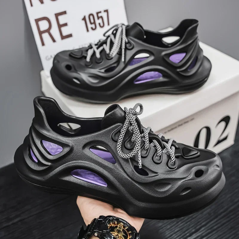 جديد لينة وحيد في الهواء الطلق حذاء للحديقة مقاوم للماء ثقب الموضة أحذية الصيف القيادة النعال الرجال تنفس الصنادل الدانتيل عادية