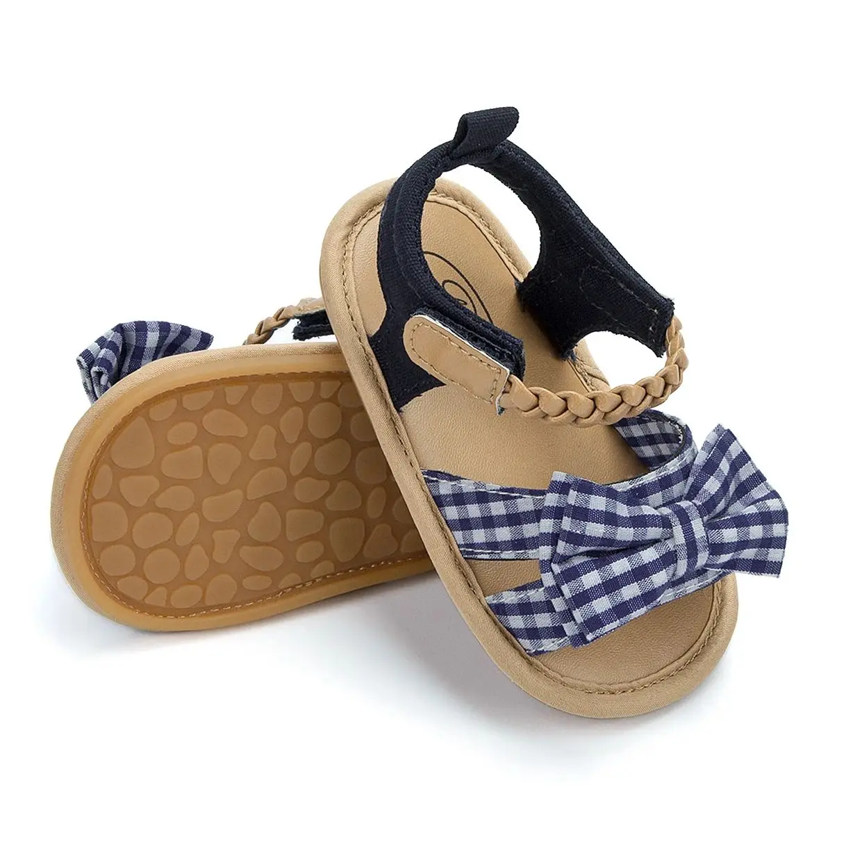 KIDSUN-Sandálias infantis de praia de verão, nó arco, sola de borracha, antiderrapante, recém-nascido, princesa, berço, first walkers, sapatos de meninas