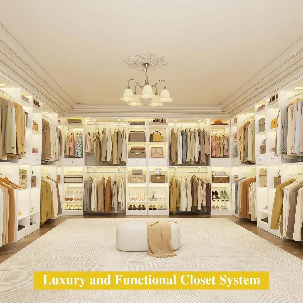 نظام تنظيم خزانة المشي الكبير عالي التحمل مع قضبان تعليق وأدراج، وخزانة ملابس خشبية بطول 10-15 قدم للتخزين الفعال #6