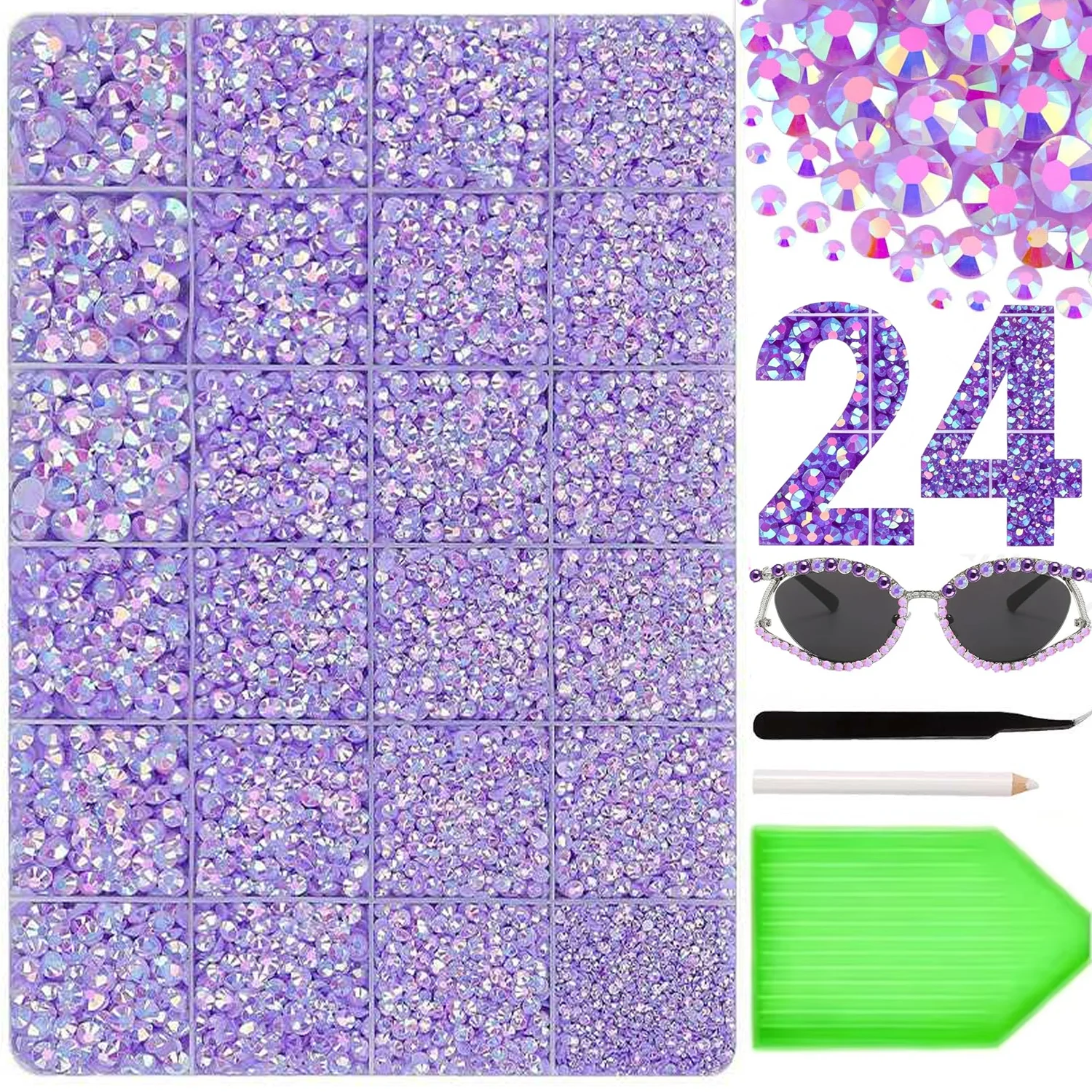 Purple Rhinestones for Bedazzling, Mixed Sizes 2-5MM Flatback Gems Bedazzler Kit, Flat Back Resin for Craftings Clothes Shoes