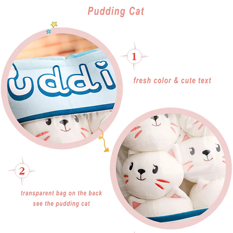 Cute Pudding Snack Pillow, Plush Toy, Decorative, Removable Kitty Cat Dolls, Creative Toy Gifts for Teenagers, Girls, Children