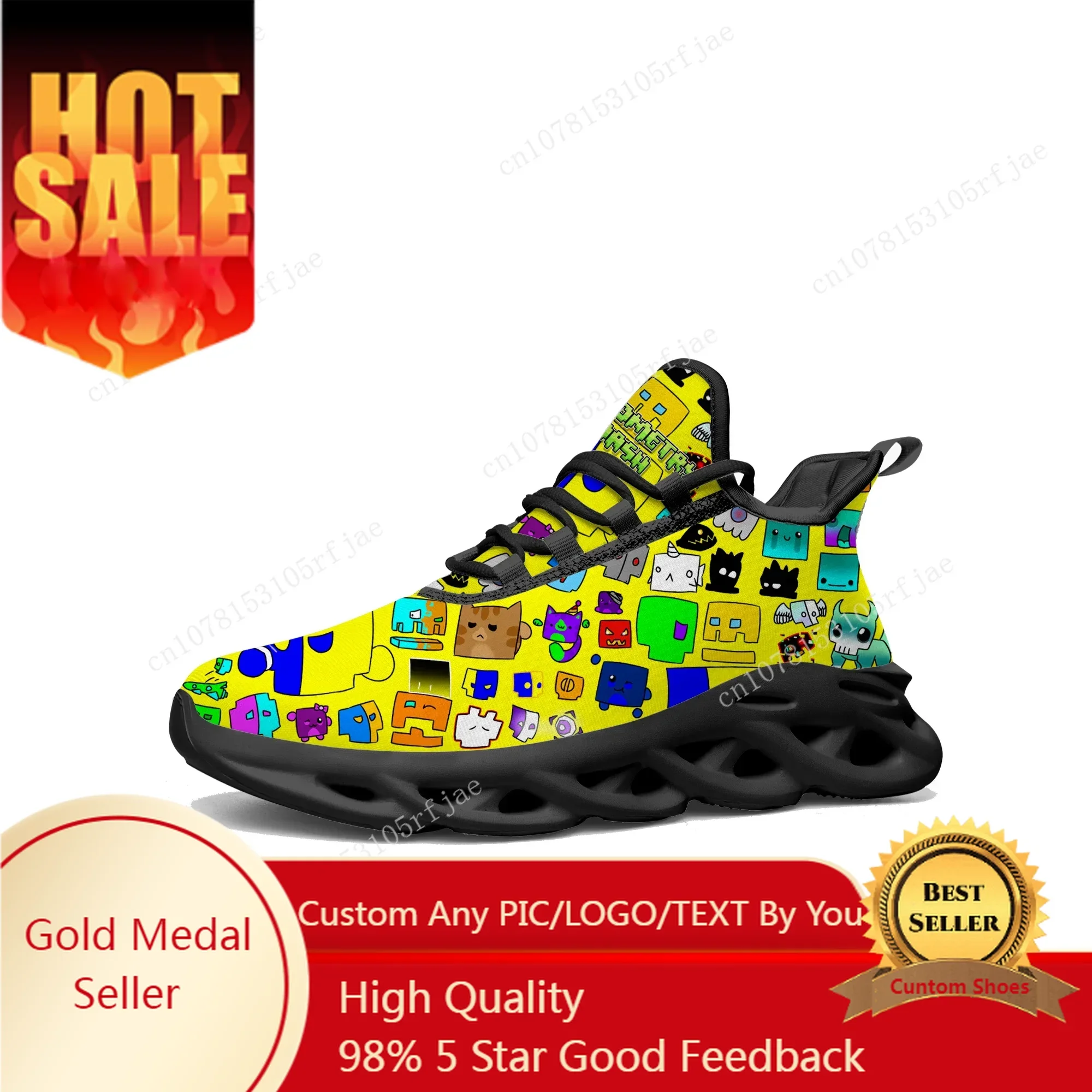 

Geometry Dash Flats Sneakers Cartoon Game Men Women Teenager Sports Running Shoes Fashion Tailor Made Lace Up Shoes