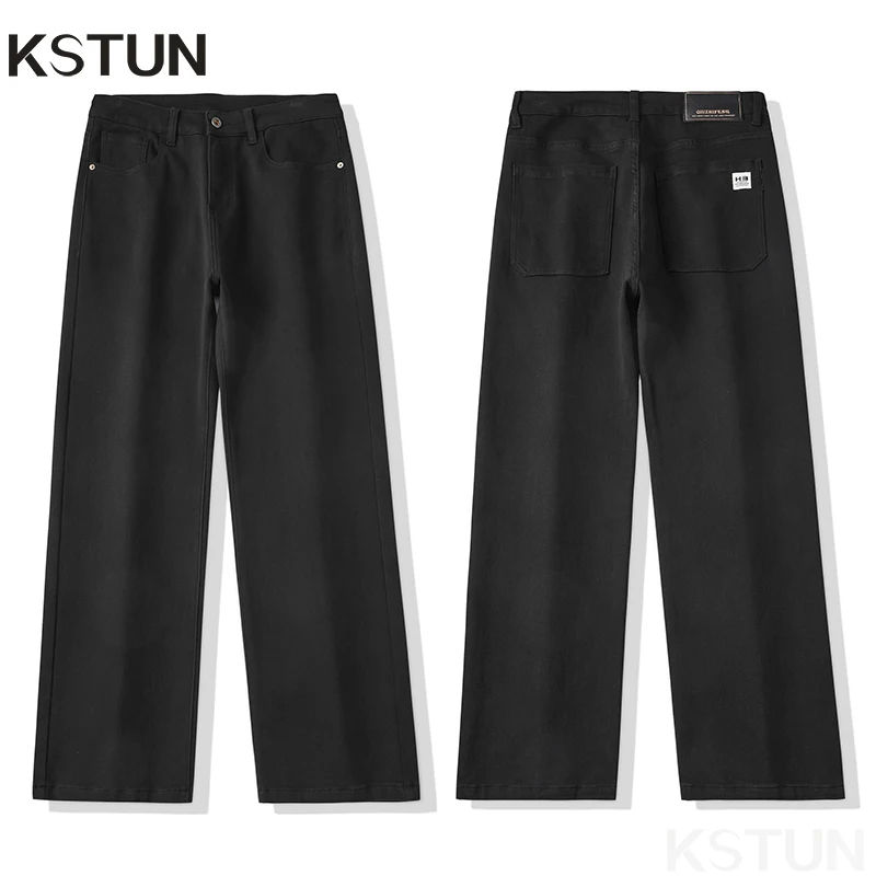 KSTUN Black Jeans Men Baggy Pants Wide Leg Stretch Loose Trousers Casual 2024 New Kpop Large Size 40 Men's Clothing Male Hombre