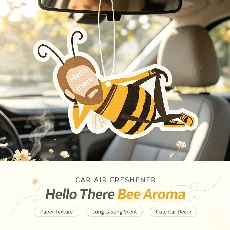 Paper Car Air Freshener, Funny Hello There Bee Man Design Hanging Scent Tablet, Long Lasting Fragrance Car Interior Decor Gift