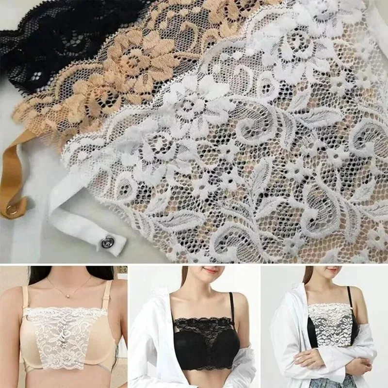 1/3x Lady Lace Clip-on Mock Camisole Bra Insert Overlay Modesty Panel Vest Bra Insert Wrapped Chest Protection Covering Tube Top