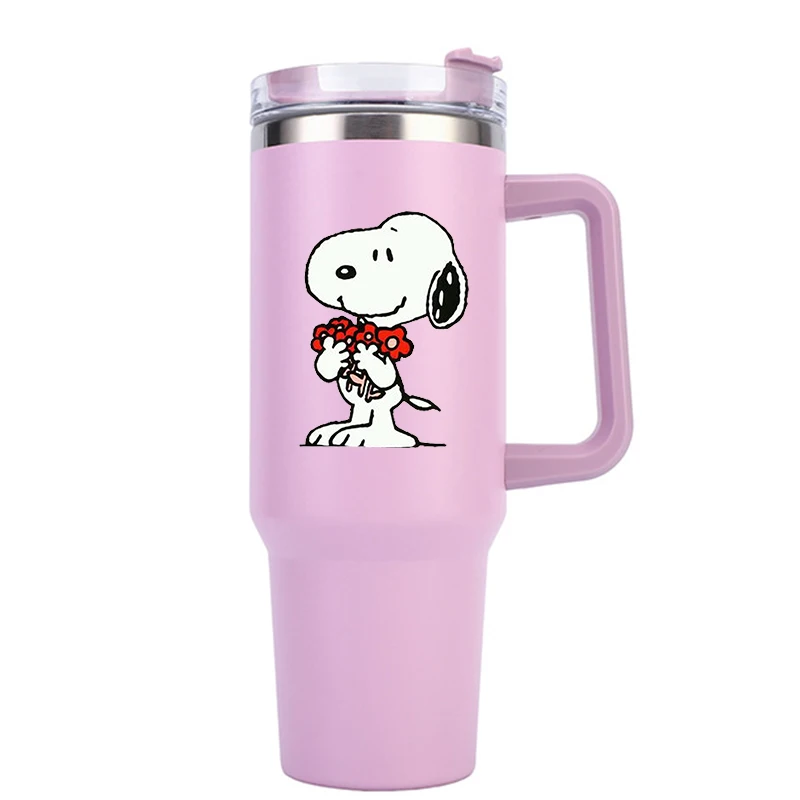 Anime Snoopy Large Capacity Insulated Handle Bottle Kawaii Girls Boys Coffee Milk Travel Sports Thermal Cup Valentine Day Gifts