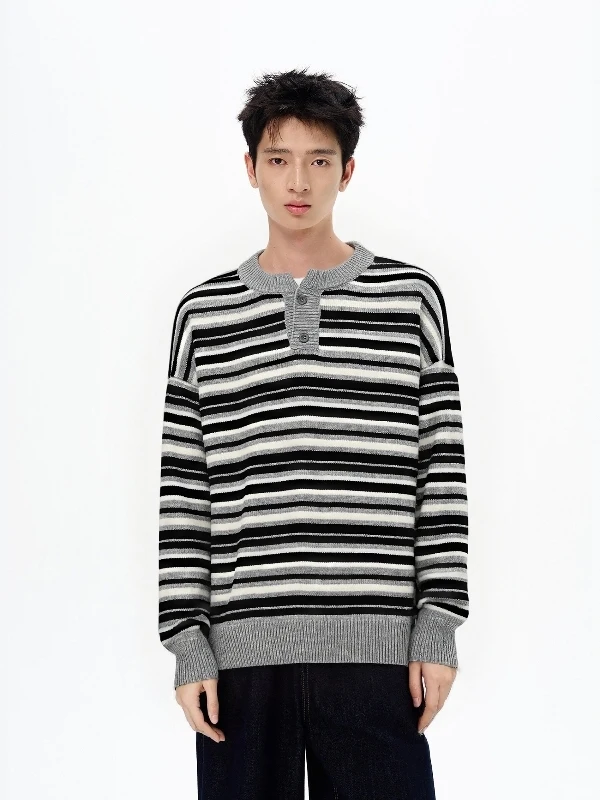 

American Retro Striped Knitted Long Sve Loose Casual Sweater Men's Autumn Winter Boting irt Comfortable Warm Top
