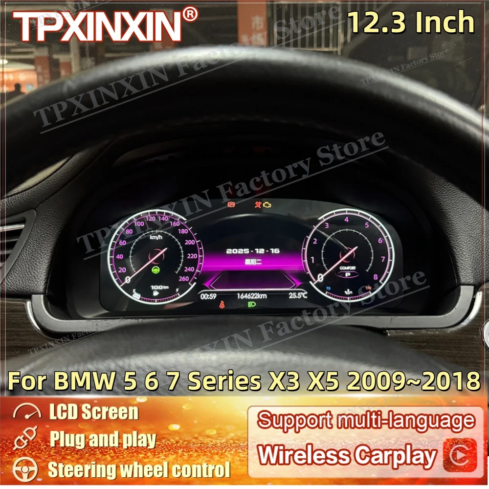 Linux Auto Gauge With CarPlay Android Auto For BMW 5 6 7 Series X3 X5 2009~2018 HD LCD Car Dashboard Panel Digital Dashboard