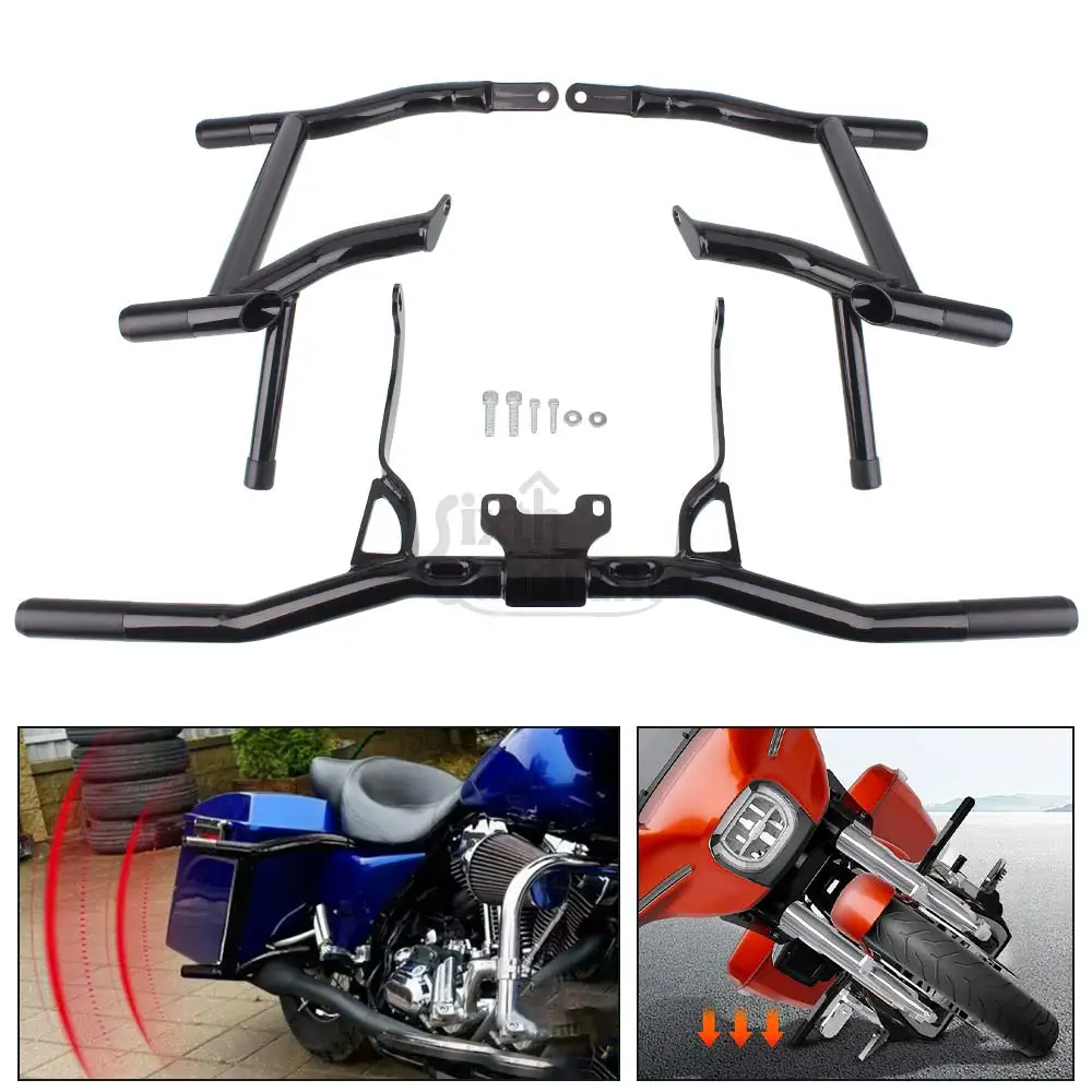 

Motorcycle Part Engine Guard Highway Crash Bar Saddle Bag Guards Set Black Steel Material For Harley Davidson Touring 2014-2024