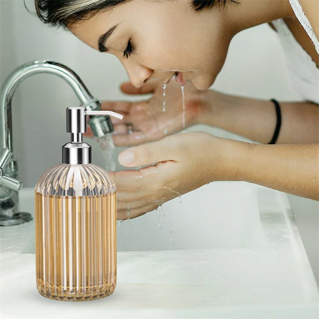 500ml Glass Vintage Manual Pressure Liquid Soap Dispenser Large Capacity Non-Slip Bathroom Sink Containers Press Empty Bottles