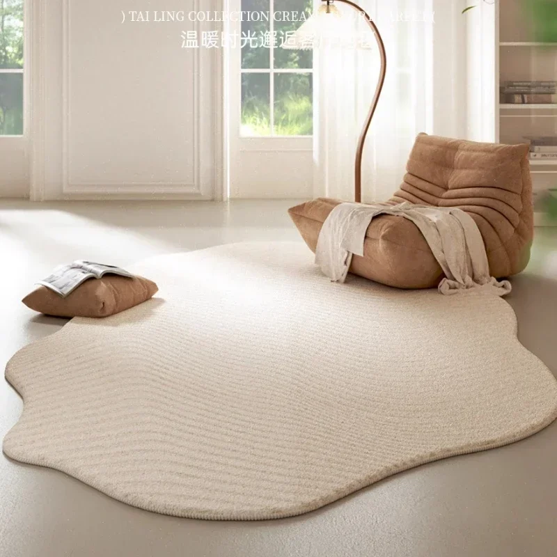 yesCream Style Carpets for Living Room Luxury Bedroom Decor Stripe Carpet Irregular Shape Plush Rug Fluffy Soft Washable Thick M