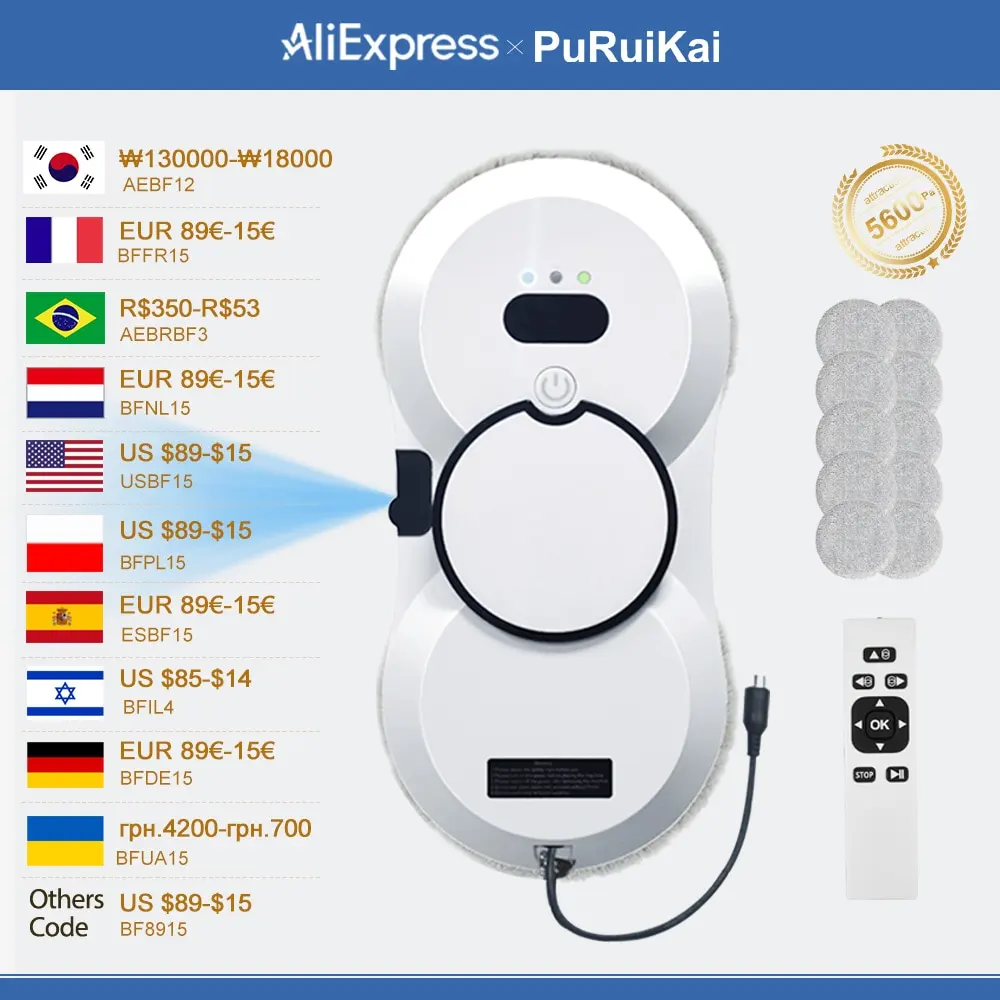PuRuiKai robot electric automatic window cleaning Robotic vacuum cleaner, with  remote control, automatic spray