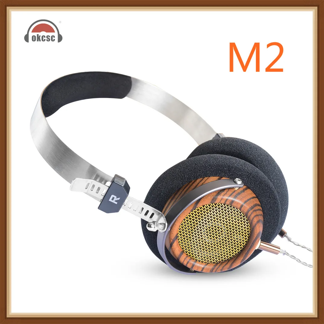 

OKCSC M2 57MM Speaker Open Voice HIfi Olive Wooden Headphones With 5N OCC Plated Silver DIY 3.5mm Replacement Cable Vintage