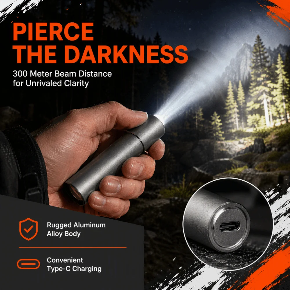 Super Bright Telescopic Zoom Flashlight Rechargeable Waterproof White Laser Flashlight Portable Stainless Steel