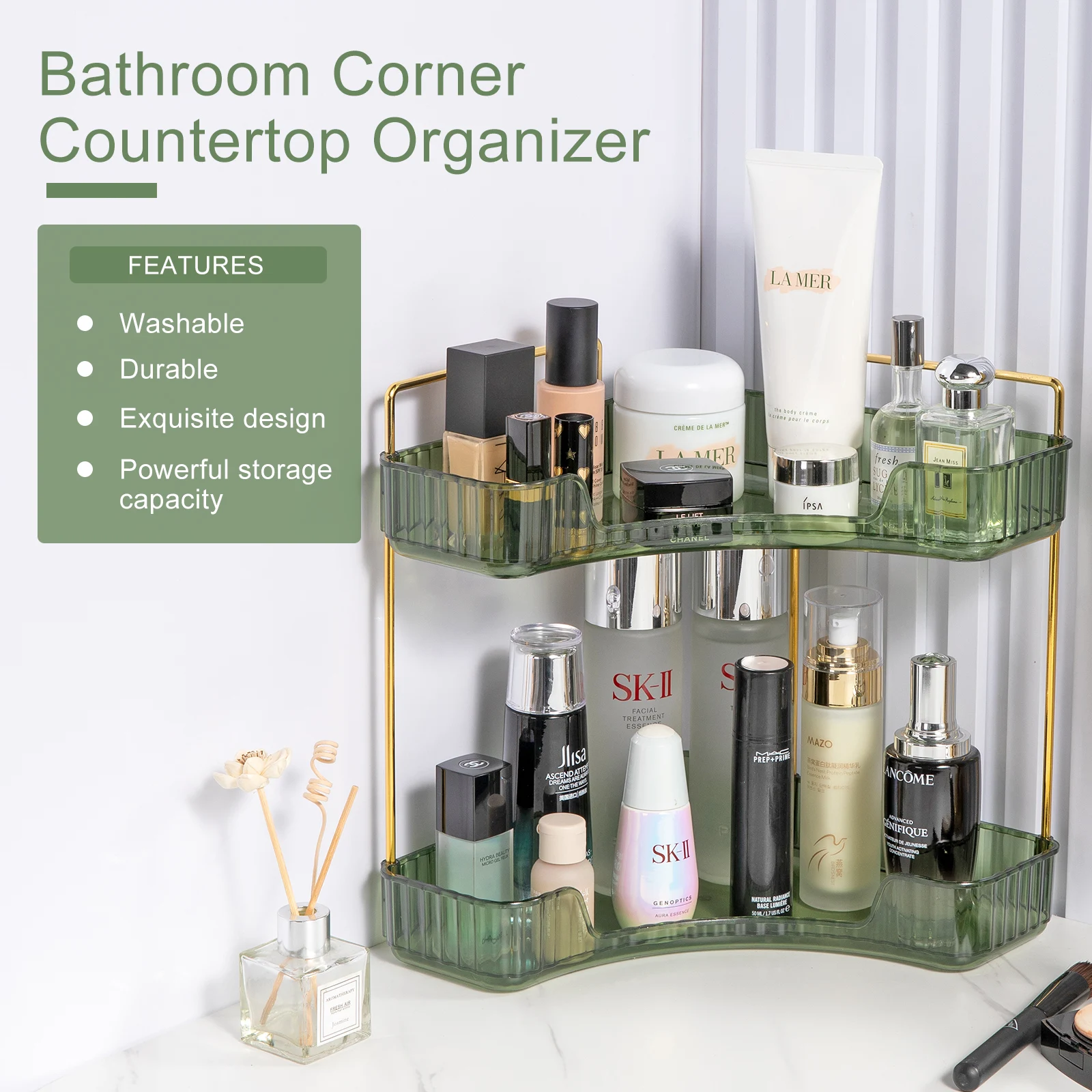 Bathroom Corner Storage Organizer Shelf Home Makeup Skincare Shampoo Lipstick Tabletop Holder Cosmetic Desk Kitchen Rack