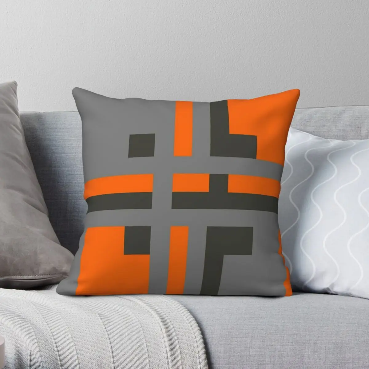 

Divine Color Block Grey Orange Pillowcase Polyester Linen Velvet Creative Zip Decorative Throw Pillow Case Sofa Cushion Cover