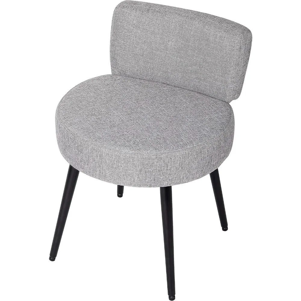 

Stool, Grey Linen Chair with Back - Small - Soft Compact Round Padded Seat - Living Room, Bedroom, Kids Room Chair, Stool