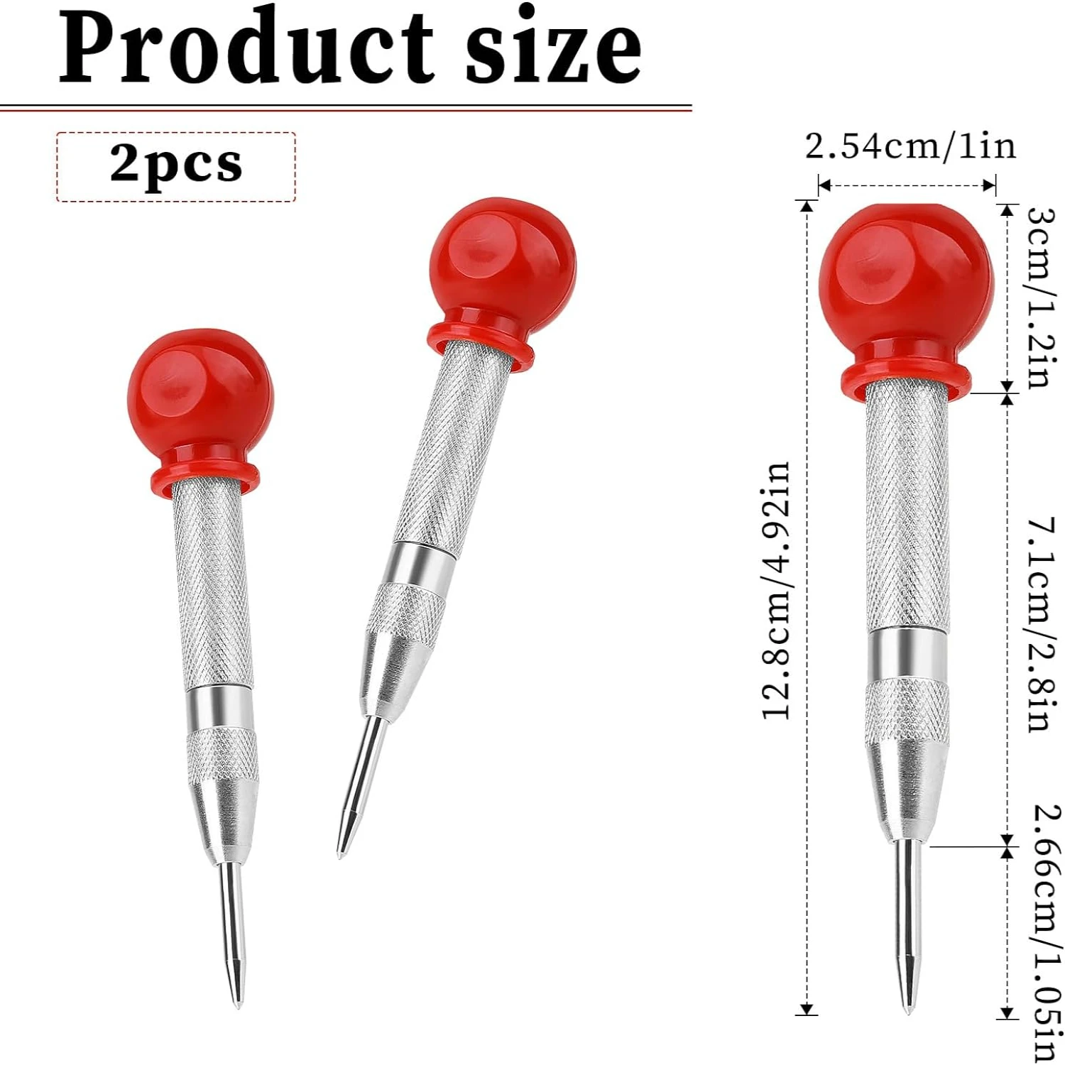 Efficient and Durable 2 Pack Spring-Loaded Automatic Center Punches for Precise Hole Marking on Metal, Wood, Glass, and Plastic