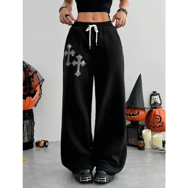 Calças de perna larga soltas femininas dstring cintura k sle nova chegada cross-border faion plus size retro ciwalk calças