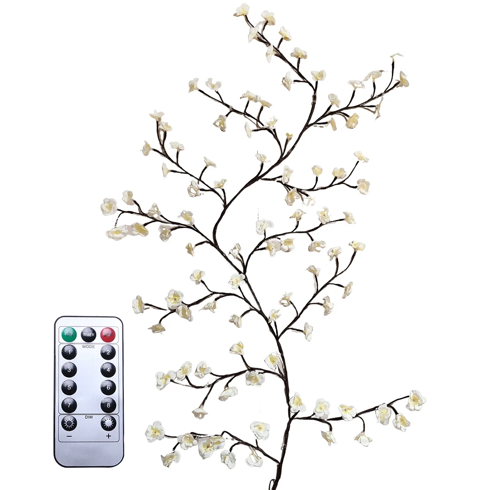 48/72/96/144LED Blossom Plum Night Light 8 Mode Bendable Branch Light Remote Control for Christmas Party Wall Decoration