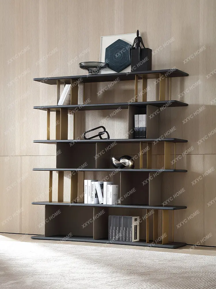 Minimalist light luxury solid wood study bookcase combination villa industrial style bookshelf medieval display stand tea