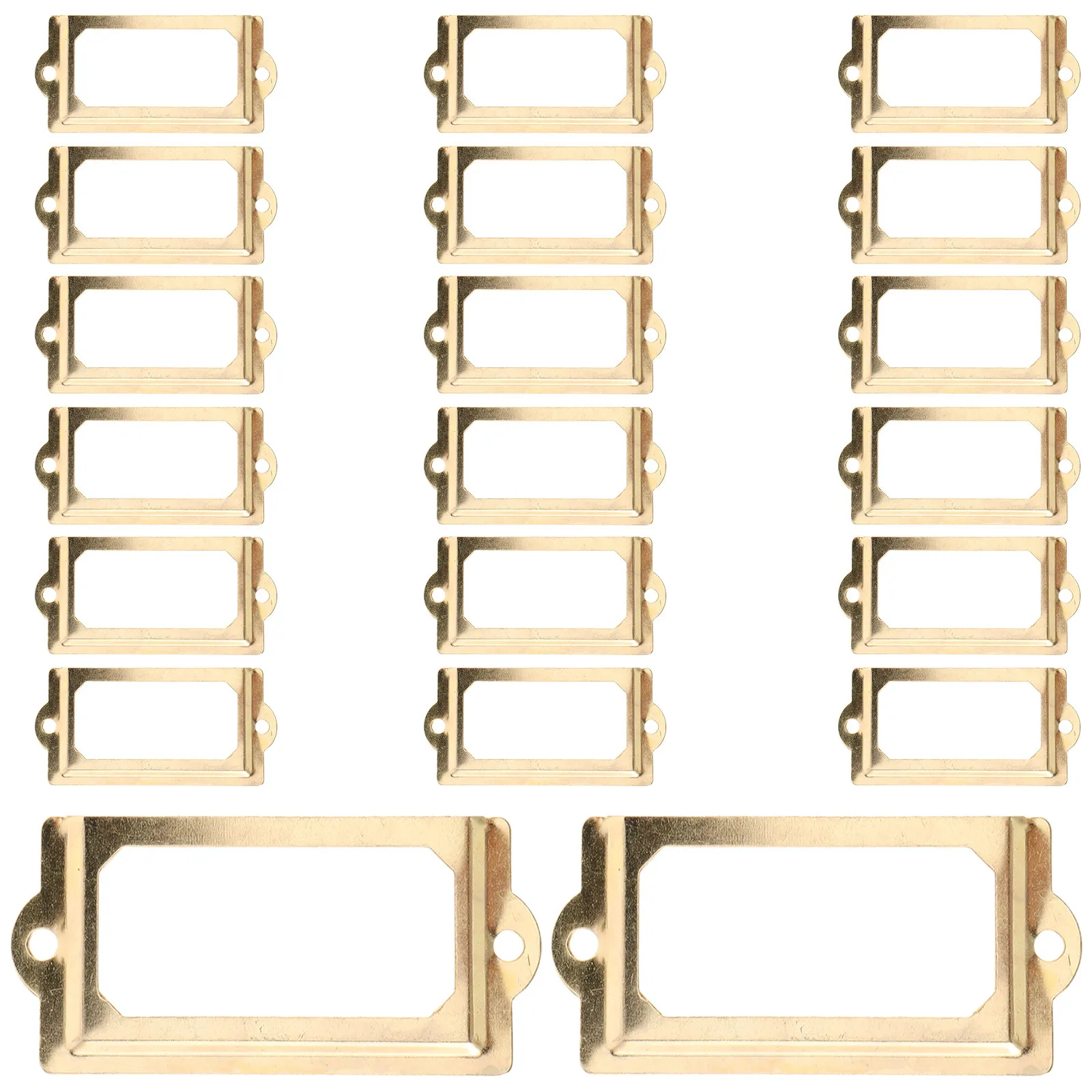 20Pcs Furniture Handles Metal Label Holder Bronze 2.8x1.3 Inch Library Drawer Tags Office Cabinet Shelves Vintage Style