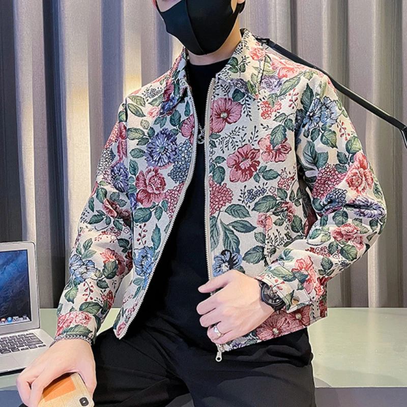 2023 Autumn Embroidered Jacquard Bomber Jacket Men Fashion Lapel Casual Social Streetwear Jackets Business Windbreaker Coat