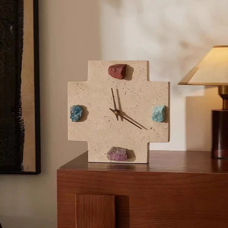 Ore clock natural travertine, home ornament gift