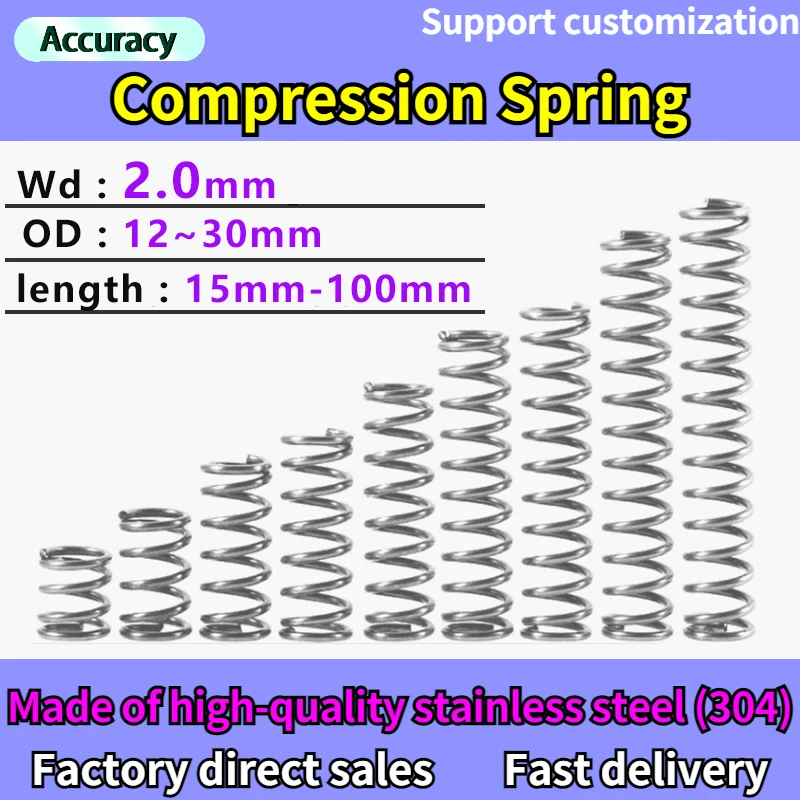 

Wire diameter 2.0, outer diameter 12/15/16/18/21/22/24/25/30, stainless steel compression spring return pressure spring