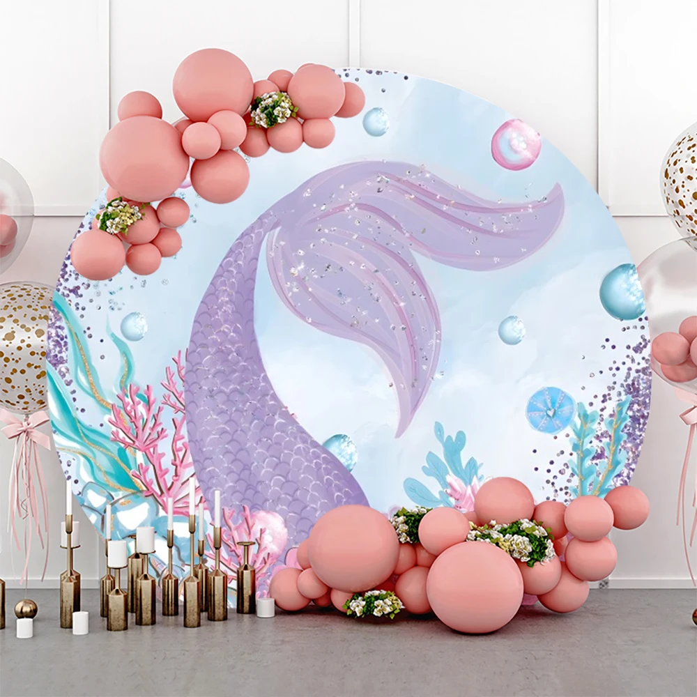 The Little Mermaid Princess Ariel Birthday Party Decoration Props Round Backdrop Background Photography Baby Shower Photozone