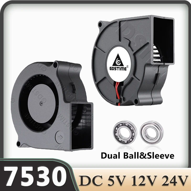 Gdstime 75mm Blower Fan 24V 12V 5V Turbo Blower USB Dual Ball 75x30mm DC Brushless Fan Computer PC Case Cooling Centrifugal Fan