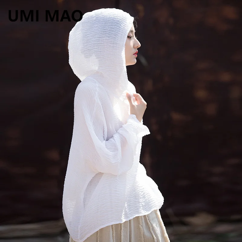 UMI MAO Summer Original Top Air Conditioning Shirt Soft Elegant Fairy Style Home Travel Sunscreen Women\'s Hooded T-shirt