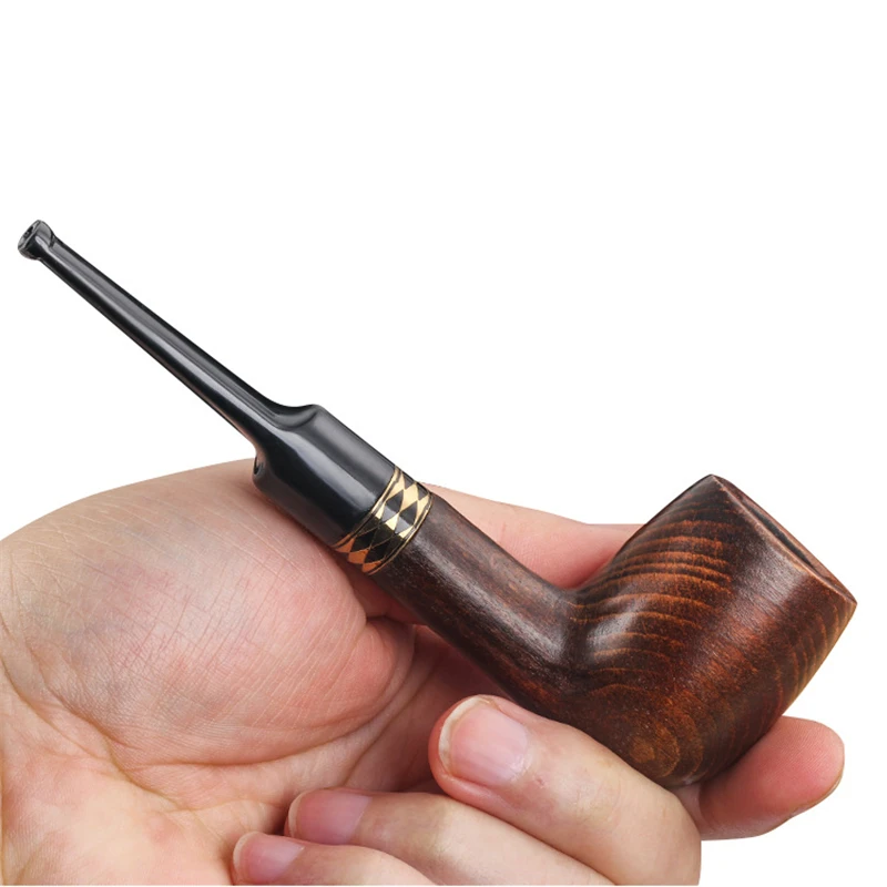 Beech Wood 9mm Filter Pipe For Cut Tobacco Bent Type Handle Handmade Smoking Pipe With Accessory Retro Gentleman Father\'s Gift