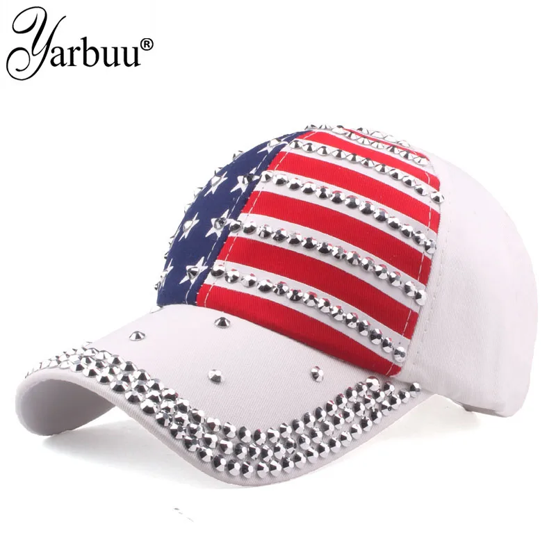 [YARBUU] High Quality USA Flag Baseball Cap Men Women Eagle Snapback Bone Casual Sun Golf Hat rhinestone star Denim cap hat